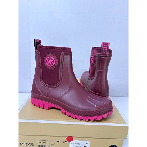 Michael Michael Kors Women's Tucker Merlot Pull-On Rain Booties Waterproof Sz 6M - Picture 1 of 6